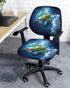Sea Turtle Office Chair Cover, Stretch Rotating Computer Chair Seat Back Covers, Navy Blue Ombre Desk Chair Slipcovers