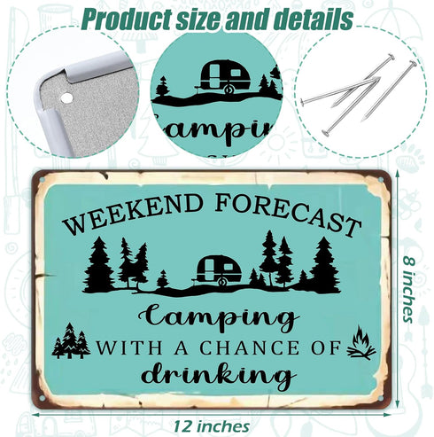 Moxweyeni 2 Pcs Camping Decor for Camper, Rustic Funny Camping Rules Metal Tin Sign for Inside Outside Wall Art