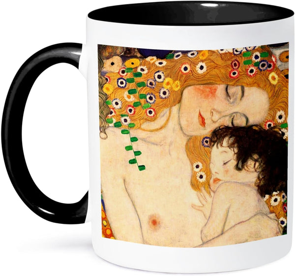 3dRose Mug, Mother and Child by Gustav Klimt, 11 oz, Black