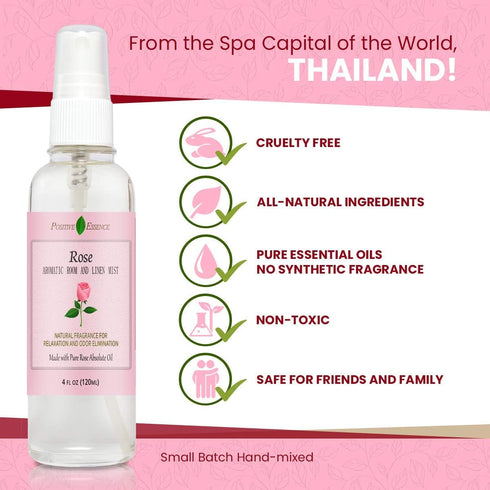 Rose Linen and Room Spray - Natural Pillow Spray with Pure Rose Essential Oils for Relaxing Home Fragrance
