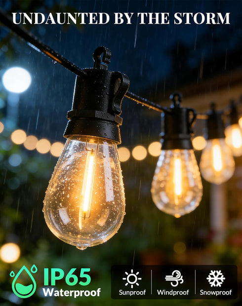 BYGUQ 50Ft Dimmable S14 Bulbs Outdoor String Lights LED Patio-Light - Outside Waterproof Porch Lights with Remote