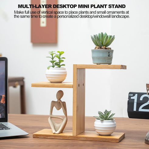 QruiLanTu Mini Desktop Plant Stand Indoor Multi-Layer Window Sill Flower Stand Bamboo Succulent Window Sill Stand
