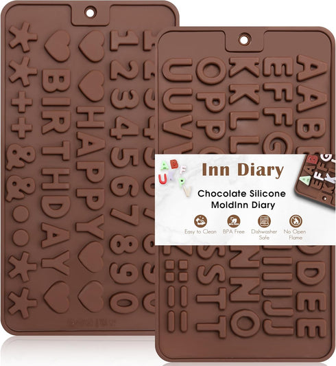 Silicone Letter and Number Chocolate Molds with Happy Birthday Cake Decorations Symbols, 2pcs