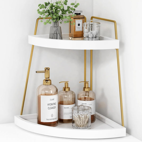 Forbena Corner Bathroom Counter Organizer, 2 Tier Bathroom Organizer Countertop, Small Bathroom