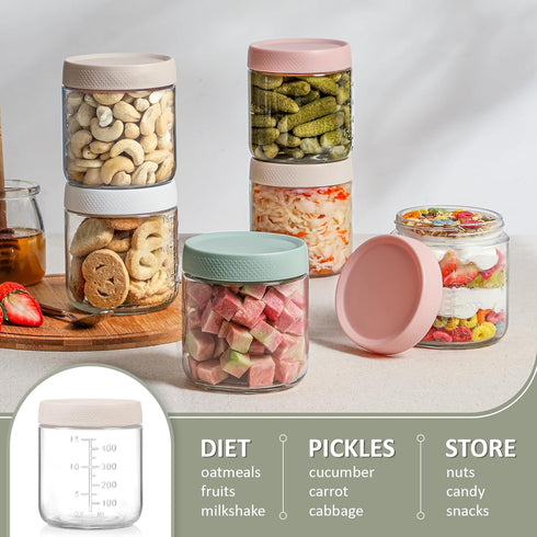 4-Pack Lids,16 OZ POIKSHARK Overnight Oats Containers with Wide Mouth Glass Jars with Airtight Lids, Mason Jars Glass
