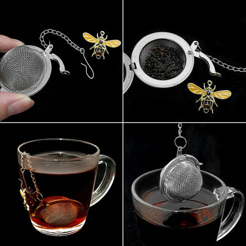 YOIYINI 2.1 inch 2PC) Stainless Steel Mesh Tea Infuser, Tea Ball with Honey Bee Pendant Tea Strainer Tea Diffuser Tea
