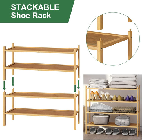 kiplant 2-Tier Closet, Bamboo Shoe Rack, Shoe Rack for Entryway, Free Standing Shoe Racks for Indoor & Outdoor