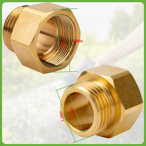 1-1/16" 3/4 Brass-1 Pack Garden Hose Bib Adapter, Fine Thread (Female), to GHT Male Hoses,Compatible with Outdoor