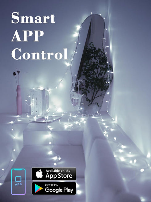 66FT 200 Dimmable Brizled Smart Christmas Lights, LED Warm White & Cool White Color Changing String Lights APP Control