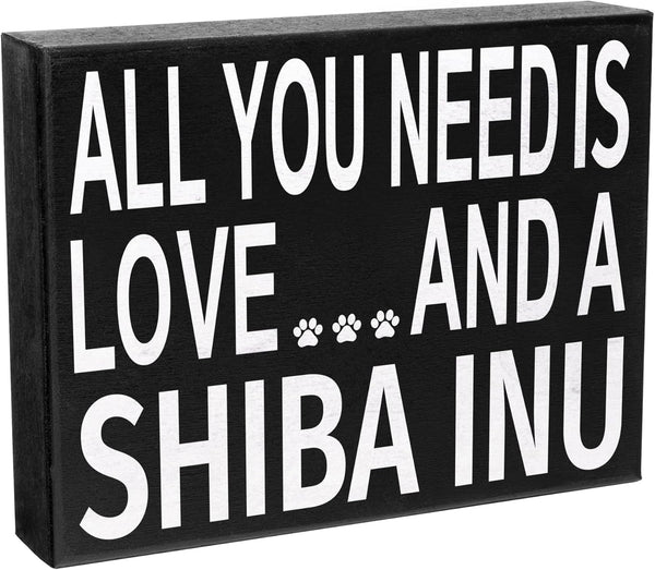 JennyGems Shiba Inu Gifts, All You Need Is Love and a Shiba Inu Wooden Sign, Shelf Decor and Wall Hanging, Made in USA