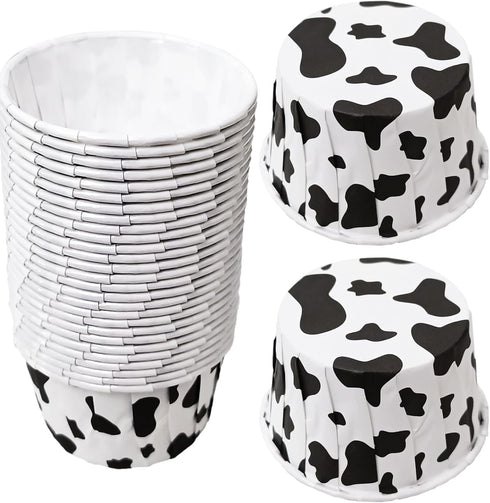 100 Pcs Cow Print Cupcake Liners Case, Waterproof and Greaseproof Cow Baking Cups for High Temperature, Black/White