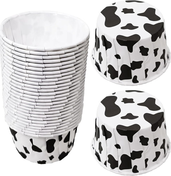 100 Pcs Cow Print Cupcake Liners Case, Waterproof and Greaseproof Cow Baking Cups for High Temperature, Black/White