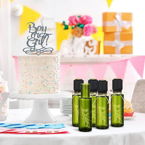 Reallnaive 4 oz Green,20 Mini Glass Olive Oil Bottles Empty Sauce Condiment Bottles with Dropper Inserts and Sticker