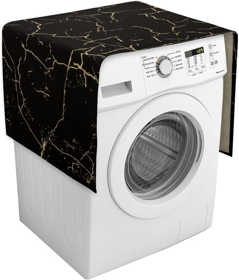 Black Marble Pattern Washing Machine Dryer Top Cover Refrigerator Fridge Dust-Proof Cover with Storage Pockets Bags Sunscreen Cover Kitchen Christmas Decor