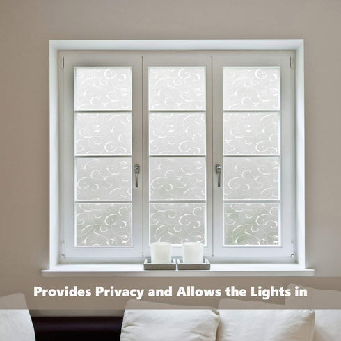 LEMON CLOUD Window Privacy Film - No-Adhesive Static Decorative Window Film, Frosted Stained Glass Vine Design
