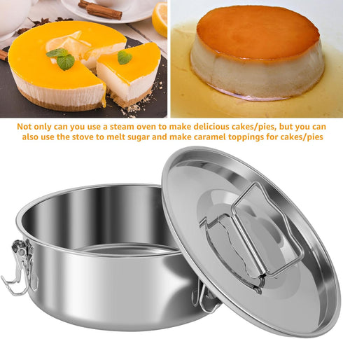 Flan Mold with Lid, Stainless Steel Baking Pan with Handle, 1.5QT Capacity for Cheesecake, Cupcake, Pudding
