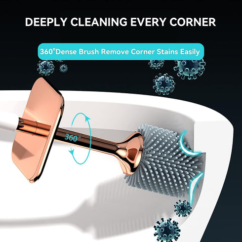 Toilet Brush and Holder, Elegant 2 Pack Silicone Toilet Bowl Brush Set with Ergonomic Long Handle, Modern Bathroom