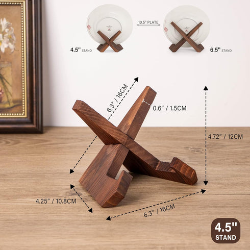 Plate Stand for Display, 4.5 Inch Wooden Holder for Pictures, Decorative Table Top Easels
