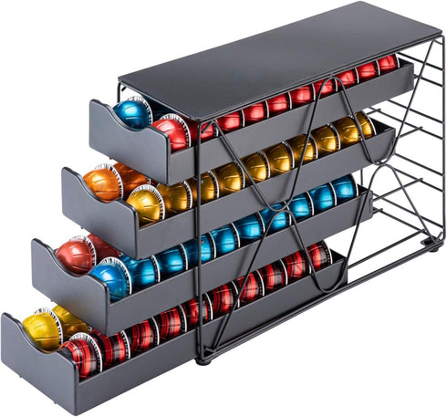 FlagShip Nespresso Pod Holder Drawer, Large Multi-Tier Coffee Pod Holder for Vertuo (4 Tier, 80 Pods Capacity)