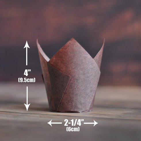 Large White and Brown Tulip Baking Cups, 2-1/4" Base Diameter x 4" Wall Height, Greaseproof Paper, Case of 130 pcs