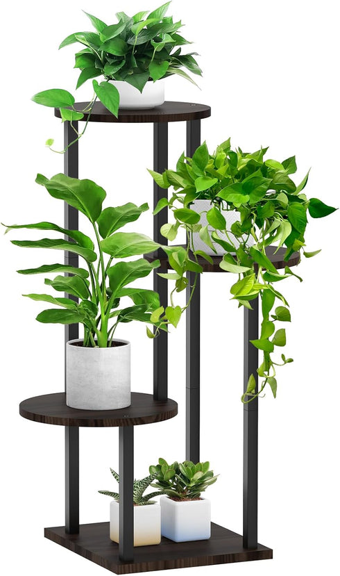 4 Tier Plant Stand Indoor, Metal Wooden Tall Plant Shelf Flower Pot