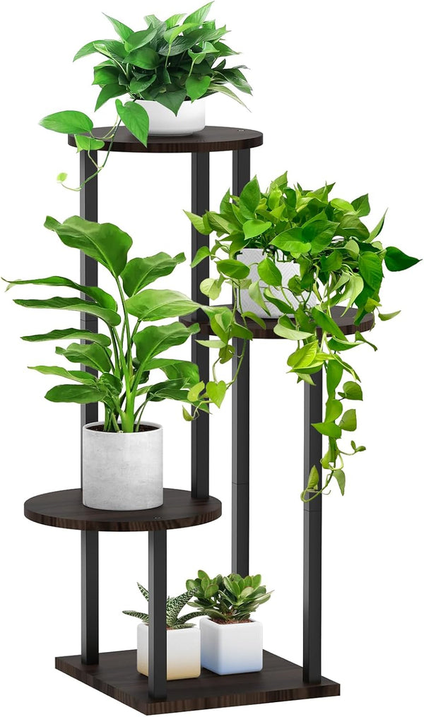 4 Tier Plant Stand Indoor, Metal Wooden Tall Plant Shelf Flower Pot