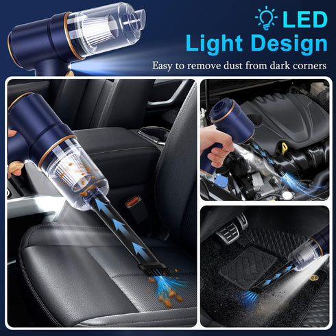 Handheld Car Vacuum Cleaner, 9000Pa High Power Wet and Dry Vacuum with LED Light and Multi-Nozzles for Home