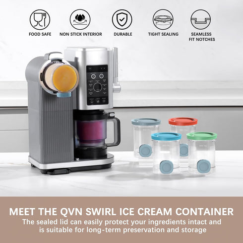 QVN 4 Pack NC700 for Ninja Swirl Pints, Creami Containers Compatible with Series Swirl Creami Maker & Soft Serve Ice
