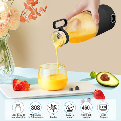 MIAOKE Portable Blender, 350ml Juicer Cup with 6 Blades for Juice Shakes and Smoothies, USB Rechargeable, 3000mAh