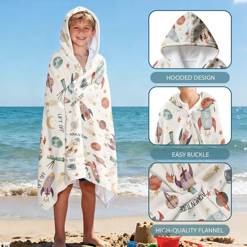 JOPJOLIW 30" 50", Space Adventure Hooded Towel for Kids, Planet Rocket Astronaut Hooded Poncho Blanket for Toddlers x