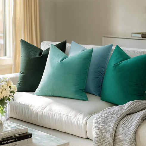 MIULEE Pack of 2 Velvet Soft Solid Decorative Square Throw Pillow Covers, 18x18 Inch, Aqua Green