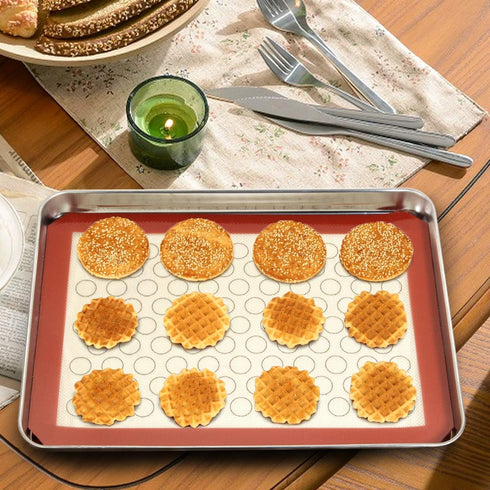 Wildone Baking Sheet with Silicone Mat Set, 4 Pieces (2 Sheets + 2 Mats), Stainless Steel Cookie Sheet Baking Pan