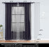 Treatmentex Black Pom Pom Sheer Curtains for Bedroom, 63" Linen Texture Decorative Voile Panels (2 Pack)