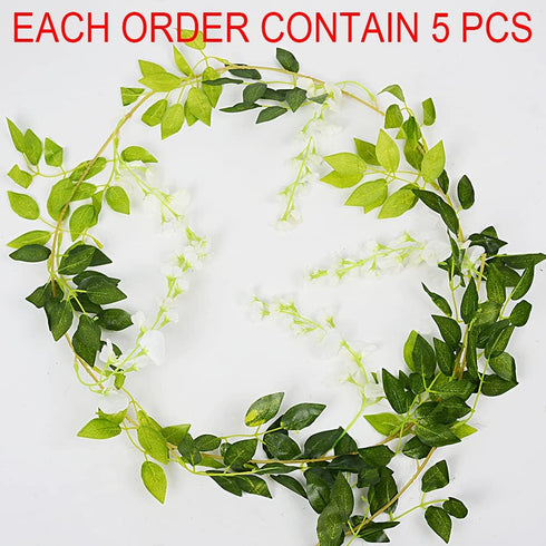 HANDIC Wisteria Garland 5pack - 33Ft Artificial Fake Wisteria Vine Hanging Flowers Fake Vines Plants