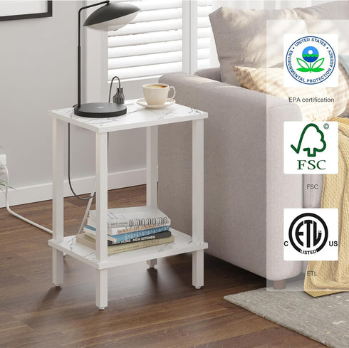 2-Tier TB01BMW040 TUTOTAK End Table with Charging Station, Small Side Table with Outlets, Nightstand Bedside Table