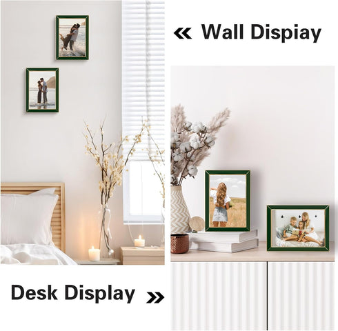 5x7 5x7 Frames-2 Set Frametory Enamel Picture Frame - Gold Metal Edge Green Enamel Picture Frame With Easel and Velvet
