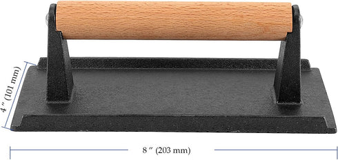 2 Pack 8 4 Inch x Cast Iron Grill Press, Flat Heavy Weight Chef Press Bacon Griddle Press with Wooden Handle, Steak