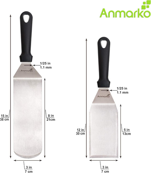 Professional Chef Griddle Spatulas Set of 3 - Heavy Duty Metal Spatula Stainless Steel and Scraper for Cast Iron BBQ