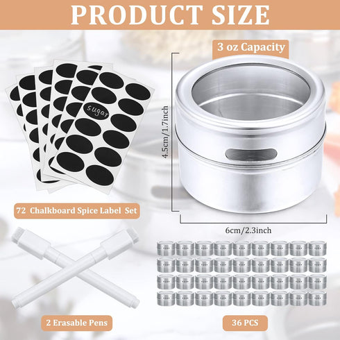 CHENGU 36 Pack 3 oz 72 2 Magnetic Spice Jars for Refrigerator Magnetic Spice Containers Stainless Steel Seasoning Tins
