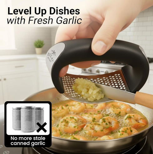 Set Zulay Kitchen Stainless Steel Garlic Press Rocker - Premium Garlic Mincer Garlic Crusher - New Innovative Garlic