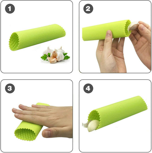 GuDoQi Garlic Press Rocker, Stainless Steel Mincer with Peeler and Scraper Brush, Ergonomic Kitchen Gadget