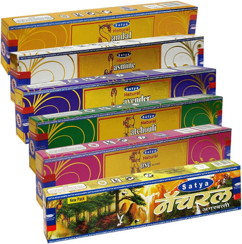 Satya Incense Sticks Variety Pack #1 - Incense Stick Holder Bundle with 6 Natural Series Fragrances