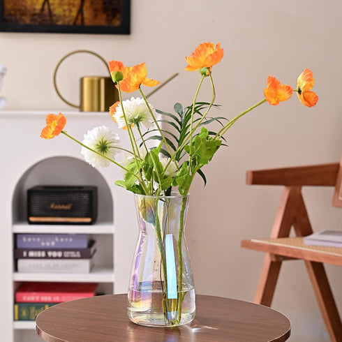 8 inch Iridescent Glass Flower Vases for Centerpiece Table Decor, Modern Boho Style Vase for Wedding Housewarming Gift