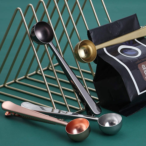 Coffee Scoop Clip, Stainless Steel Tablespoon Coffee Spoon with Long Handle, Multifunction Sealing Bag Clip for Kitchen
