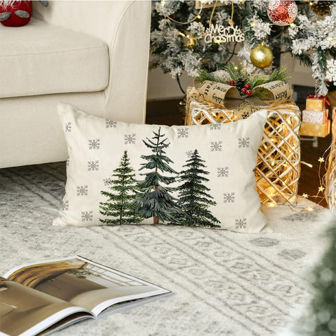 RABUSOFA Christmas Pillows Covers 12x20, Winter Tree Snowflake Decorations, Farmhouse Holiday Lumbar Cushion Covers