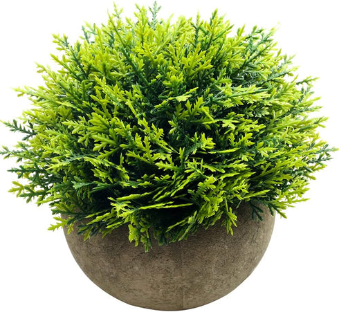 Mini Fake Cypress Cedar Plants - Small Artificial Faux Greenery for Bathroom Home Office Desk Decor (Potted Plants) (2)