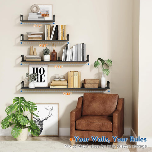 17 Inches (Set 3) Harwaya Wall Mounted Bookshelf, Floating Bookshelves for Bedroom, Long Wall Mount Book Shelves