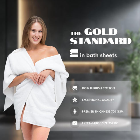35x70 Inch 700 2 Pack White Classic Luxury Bath Sheets Towels for Adults Extra Large - GSM Turkish Cotton, Highly