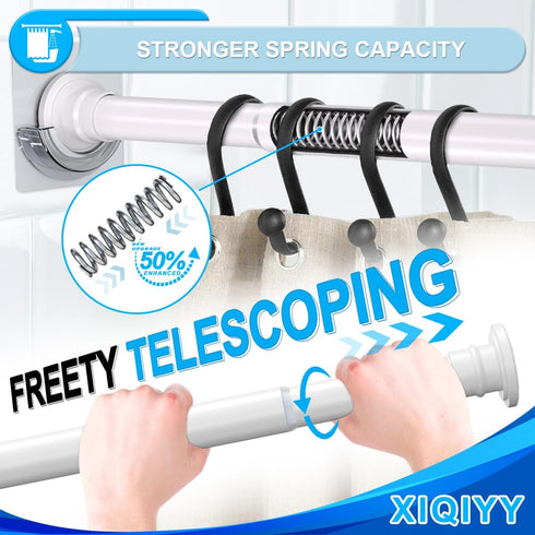 Spring Tension Rod, Adjustable 28 to 48 inches, Heavy Duty Curtain Rod for Bathroom, Windows, Door, White