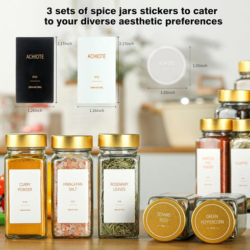 TESUNMU Label4oz CabinetDrawerRack(24) Gold Spice Jars with Seasoning Containers, Glass Spice Bottles with Shaker